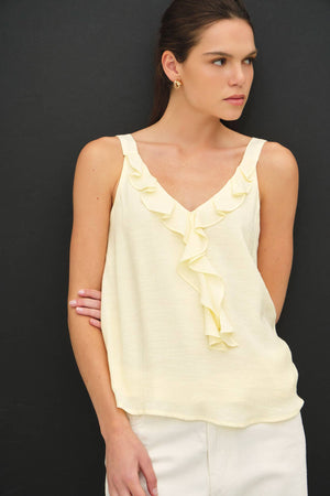 CRINKLED CHIFFON RUFFLE TANK TOP-Blue Hand Home