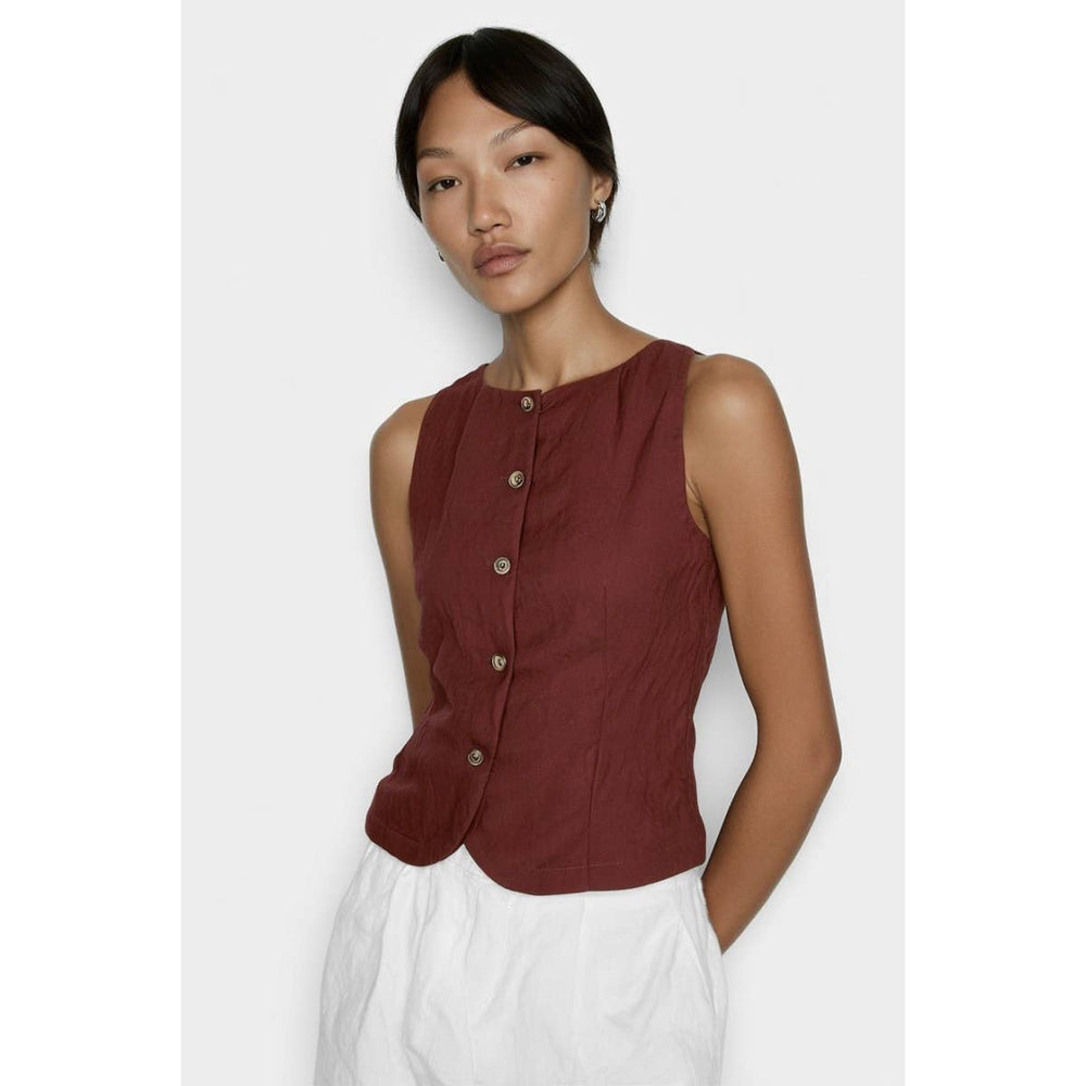 Sleeveless Woven Vest With Back Tie-Blue Hand Home