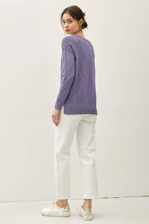 SLUB YARN ROUND NECK SWEATER WITH CHEST POCKETS-Blue Hand Home
