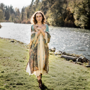 Awakening Opera Duster Kimono Robe w/Landscape and Eagle-Blue Hand Home