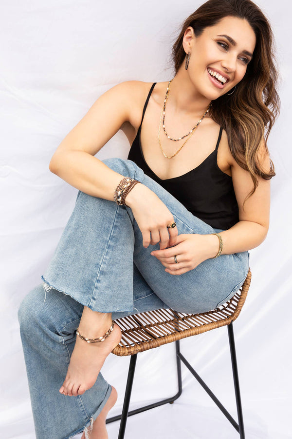 Crystal beaded pearl wrap bracelet-Blue Hand Home