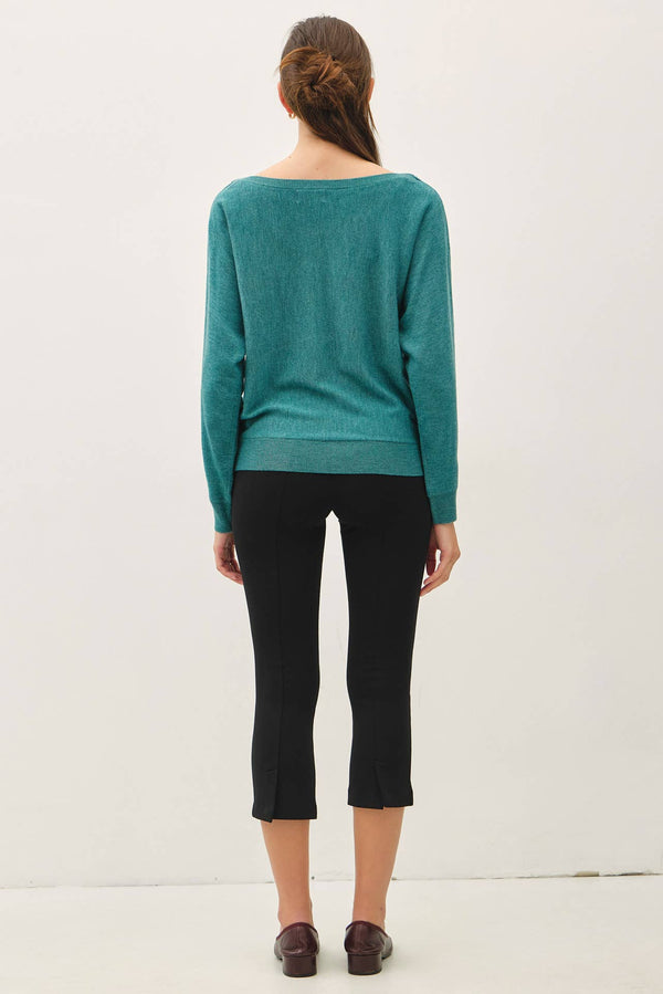 Dolman Sleeve Boat Neck Fine Sweater