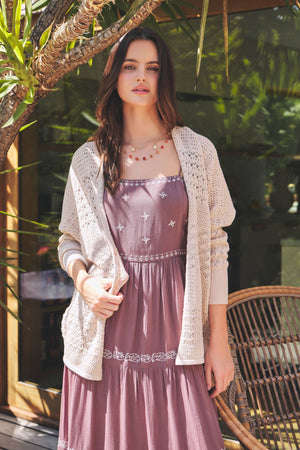 LIGHTWEIGHT CROCHET KNIT OPEN CARDIGAN-Blue Hand Home