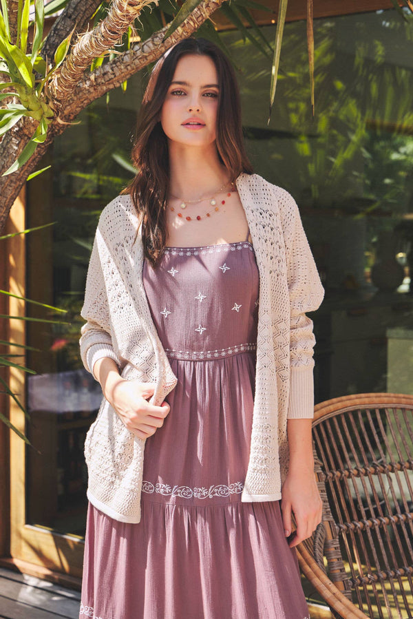 LIGHTWEIGHT CROCHET KNIT OPEN CARDIGAN-Blue Hand Home