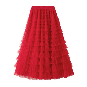 Elastic waist Tulle Tutu Midi Skirt-Blue Hand Home