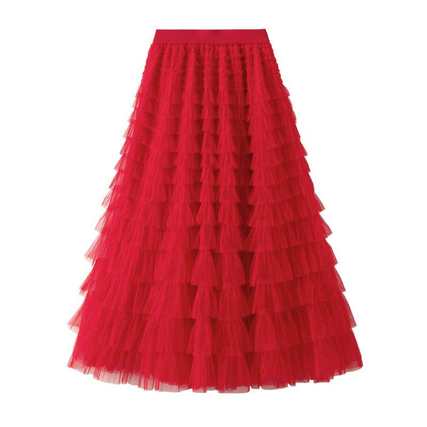 Elastic waist Tulle Tutu Midi Skirt-Blue Hand Home