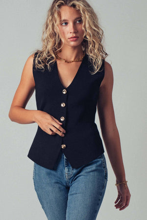Sculpted Button-Front Knit Vest-Blue Hand Home