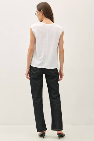 GARMENT DYE COTTON SLUB V-NECK BOXY TANK TEE-Blue Hand Home