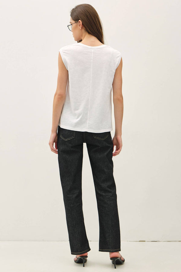 GARMENT DYE COTTON SLUB V-NECK BOXY TANK TEE-Blue Hand Home