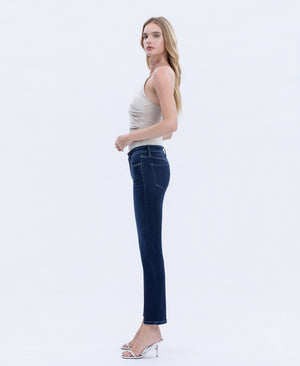MID RISE DARK WASH ANKLE SLIM STRAIGHT JEANS T6998-Blue Hand Home