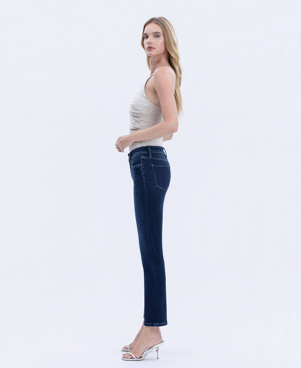 MID RISE DARK WASH ANKLE SLIM STRAIGHT JEANS T6998-Blue Hand Home