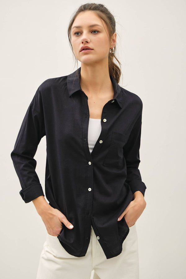 Cotton Blend Light Weight Oversized Classic Shirt-Blue Hand Home