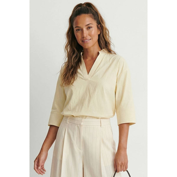 Contrast Stitch Detail Popover Blouse-Blue Hand Home