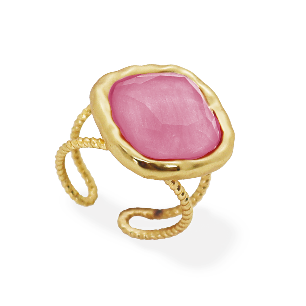 Bezel Iridescent Glass Ring  - 24K Gold Plated