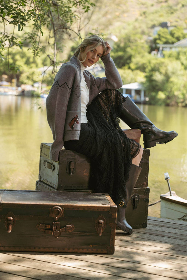 HORSE KNIT SWEATER CARDIGAN MSW10807-Blue Hand Home