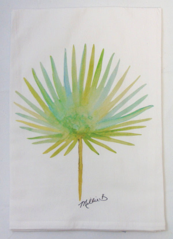 Limited Edition Watercolor Palm Frond Flour Sack Towel-Blue Hand Home