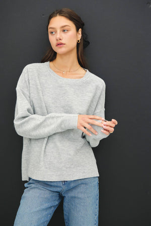OVERSIZED SLUB YARN SWEATER WITH BACK STITCHING-Blue Hand Home