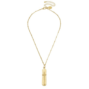 Dainty Gold Bar + Cross Necklace-Blue Hand Home