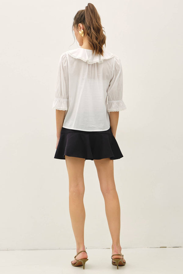 Vintage Ruffled Pintuck Blouse Top-Blue Hand Home