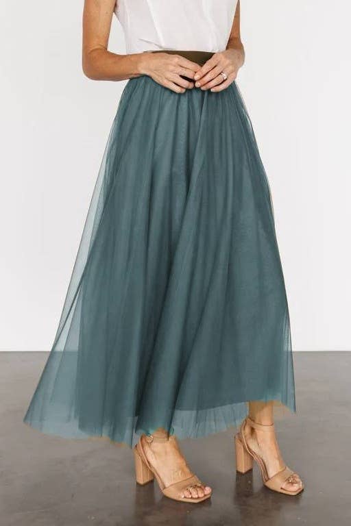 20 colors Flowy Elastic Waist Tulle Pleated Skirt-Blue Hand Home