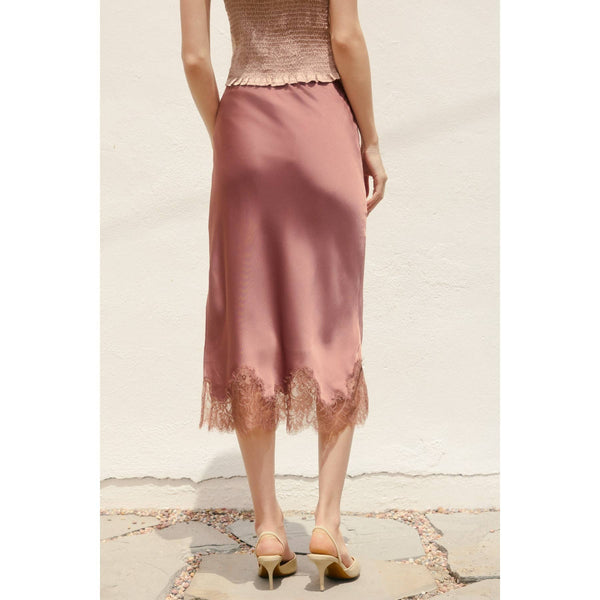 Dull Satin Lace Hem Pencil Skirt-Blue Hand Home