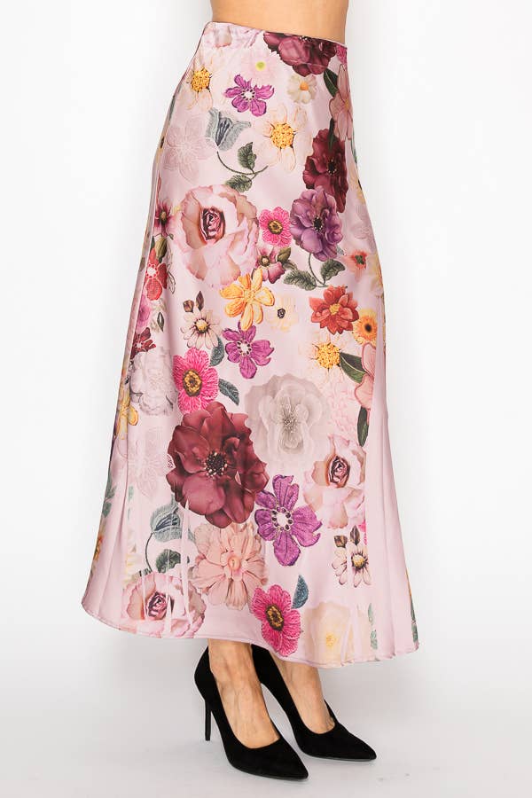 Silky Satin Midi Skirt With Effortless Flow 4893DR-PURPLE FL-Blue Hand Home