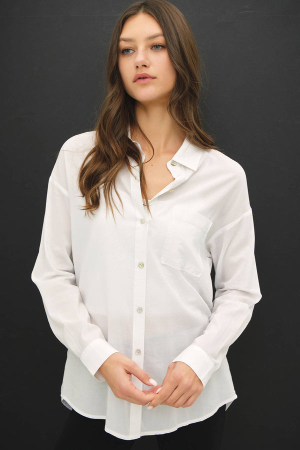 Cotton Blend Light Weight Oversized Classic Shirt-Blue Hand Home