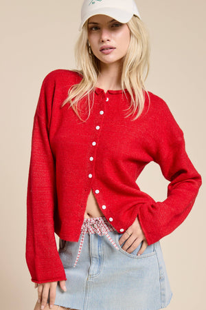 Essential Button Down Cardigan Top-Blue Hand Home