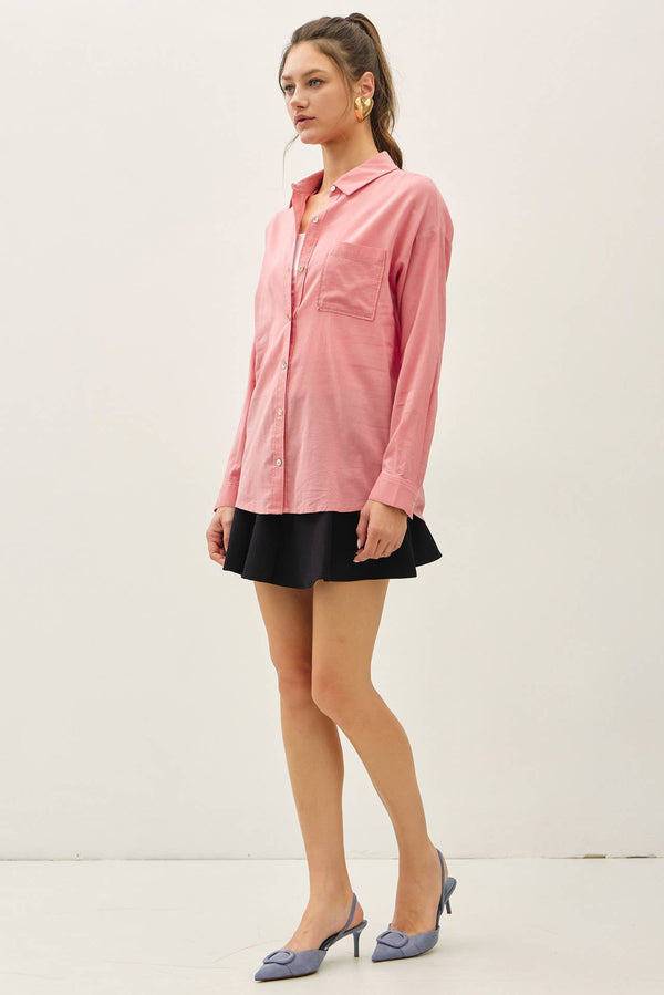 Cotton Blend Light Weight Oversized Classic Shirt-Blue Hand Home