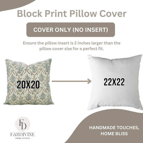 Block Print Handmade Linen Blend Pillow Cover- Vishal Pushp-Blue Hand Home