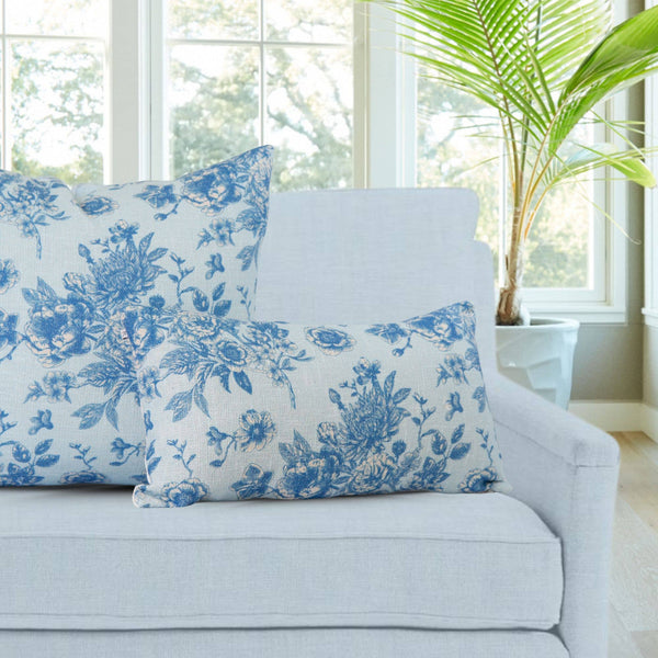 Serenity Toile de Jouy Roses Pillow Cover –Sky Blue, Vintage-Blue Hand Home