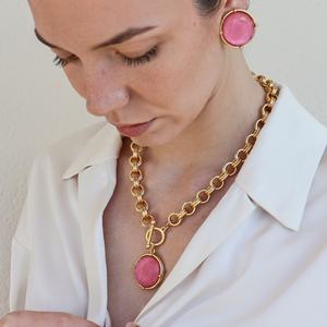 Cabochon Pendant Necklace - Mother of Pearl-24K Gold Plated