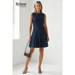 Drop Waist Mini Denim Dress-Blue Hand Home