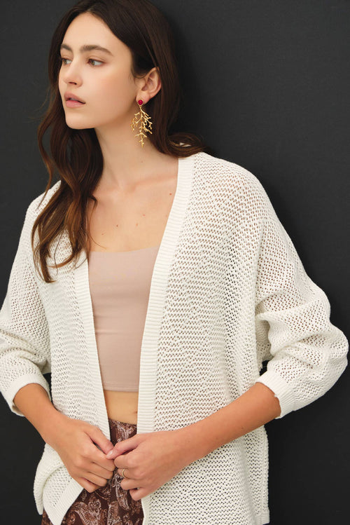 DIAMOND PATTERN DOLMAN 3/4 SLEEVE OPEN CARDIGAN-Blue Hand Home