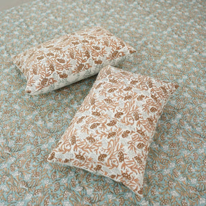 Bohemian Block Bedsheet With Pillow Cover -Throny Stems-Blue Hand Home