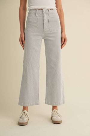 BP433J - STRIPE - Patch Pocket Wide Leg-Blue Hand Home