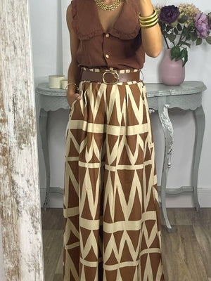 Boho Wavy Pattern Print Large Hem Skirt-Blue Hand Home