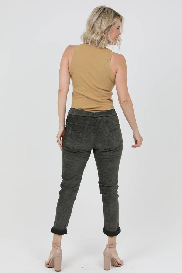 NPA28-ASIS ONE SIZE STRETCH CORDUROY DRAWSTRING WAIST PANTS-Blue Hand Home
