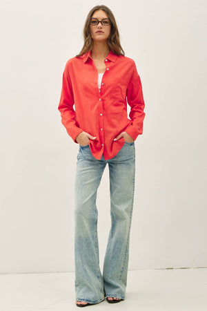 Cotton Blend Light Weight Oversized Classic Shirt-Blue Hand Home