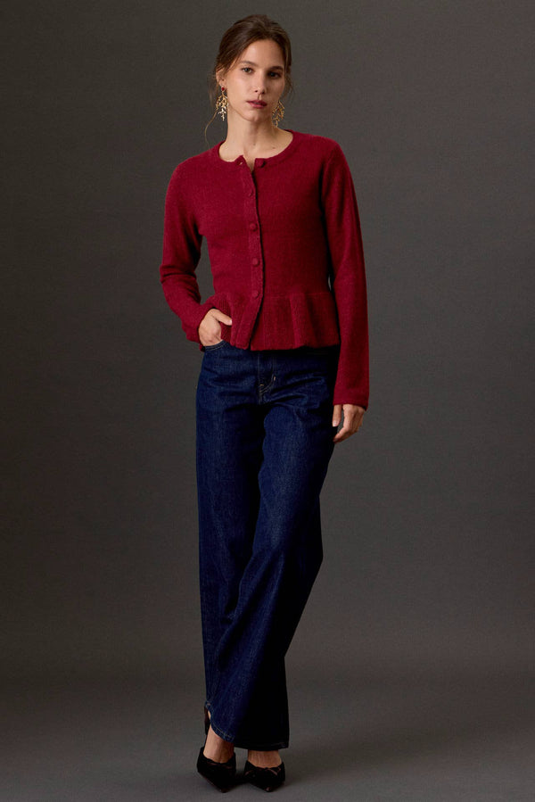 Covered Button Peplum Knit Cardigan