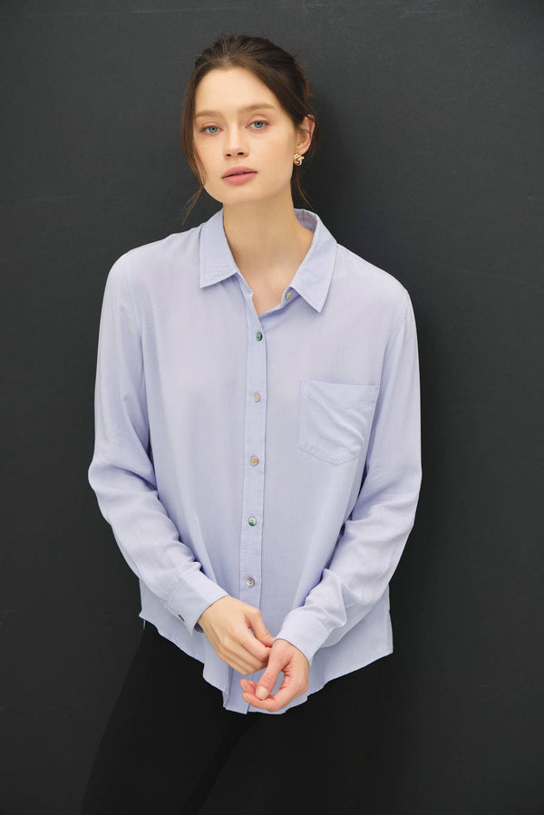 CLASSIC CUT BUTTON UP LONG SLEEVE TOP-Blue Hand Home