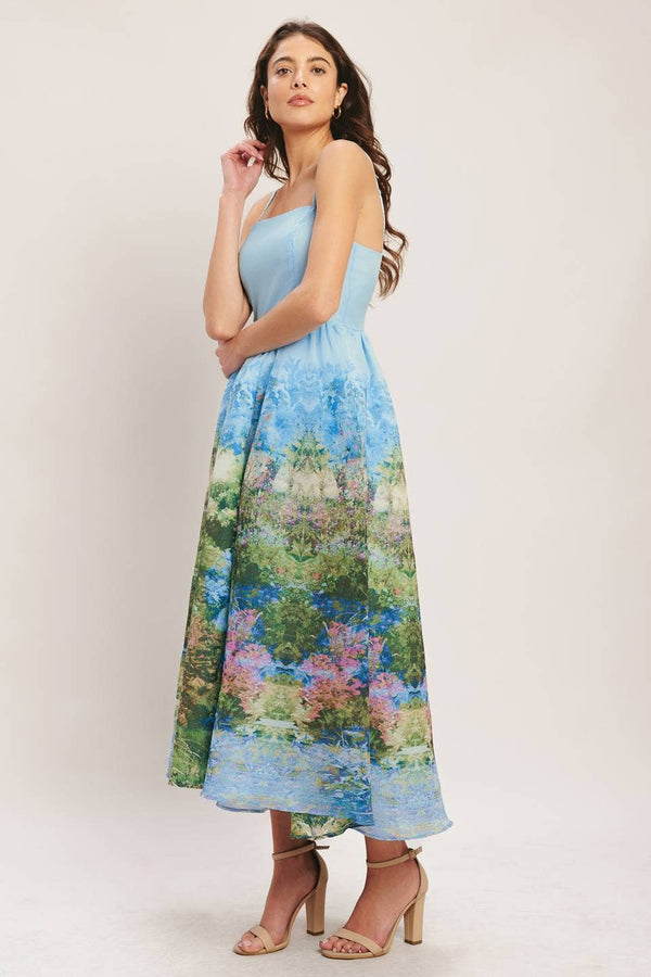 A printed woven midi dress - ID23205-Blue Hand Home