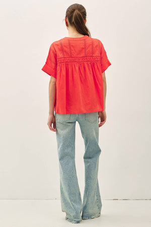 EYELET LACED OVERSIZE DOLMAN SLEEVE TOP-Blue Hand Home
