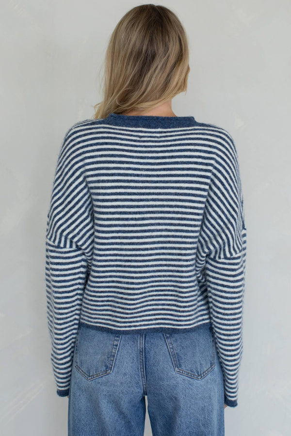 Piper Cardigan - Mini Striped-Blue Hand Home