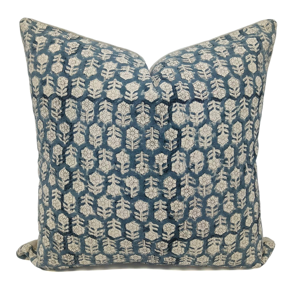 Handcrafted Block Print Duck Canvas Pillow Cover -Tulsi Buti-Blue Hand Home