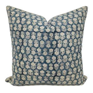 Handcrafted Block Print Duck Canvas Pillow Cover -Tulsi Buti-Blue Hand Home