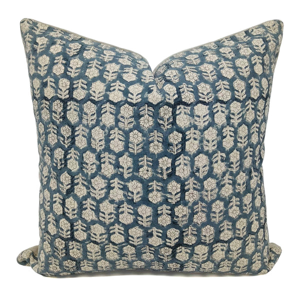 Handcrafted Block Print Duck Canvas Pillow Cover -Tulsi Buti-Blue Hand Home