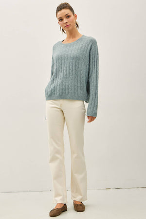 OVERSIZED BOXY CUT CABLE KNIT SWEATER-Blue Hand Home