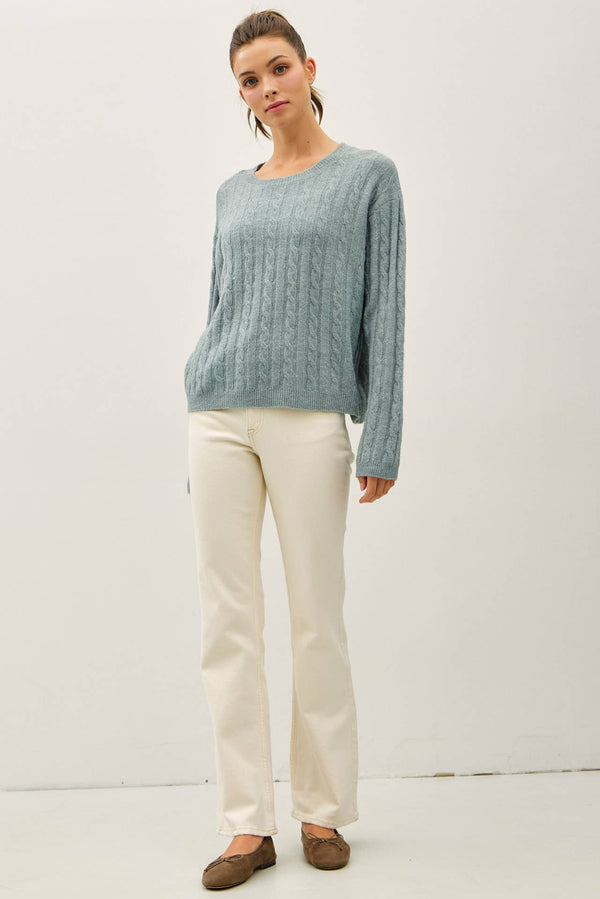 OVERSIZED BOXY CUT CABLE KNIT SWEATER-Blue Hand Home
