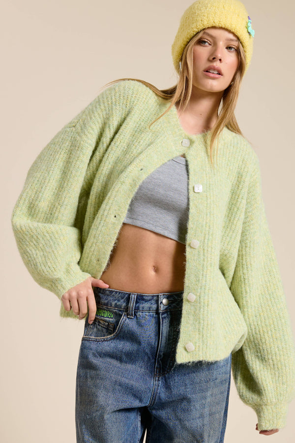 Balloon Sleeve Knit Cardigan-Blue Hand Home
